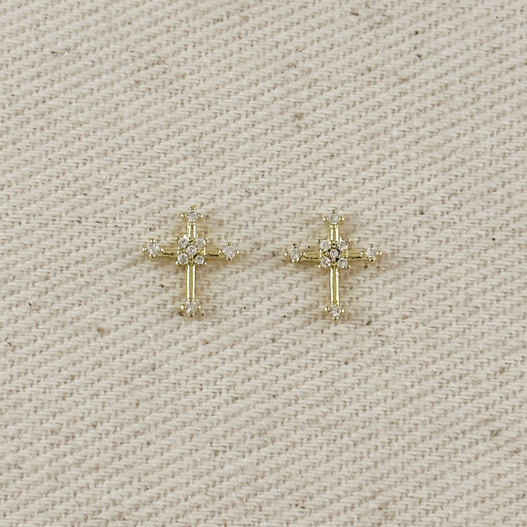 18k Gold Filled Cross CZ Stud Earrings