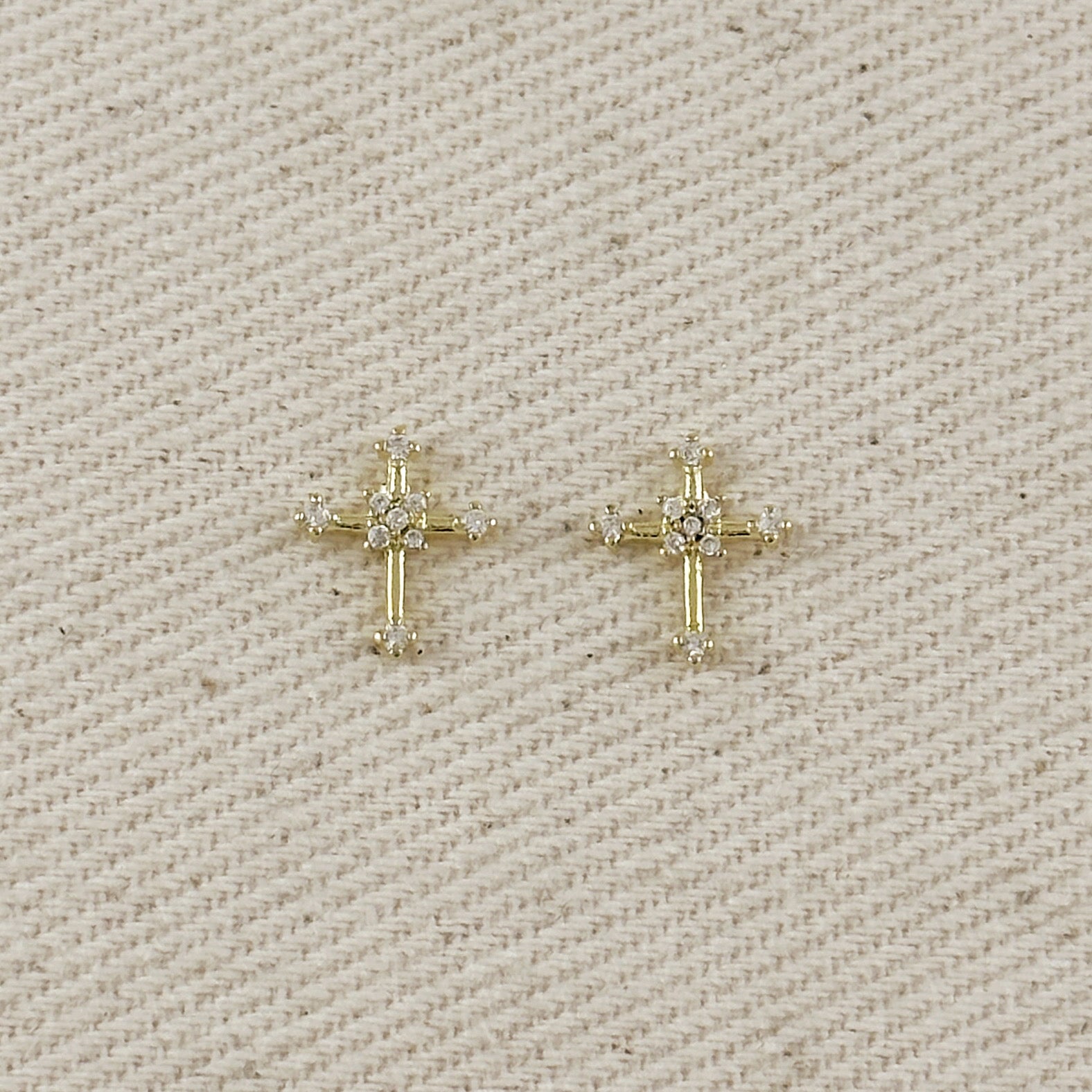 18k Gold Filled Cross CZ Stud Earrings