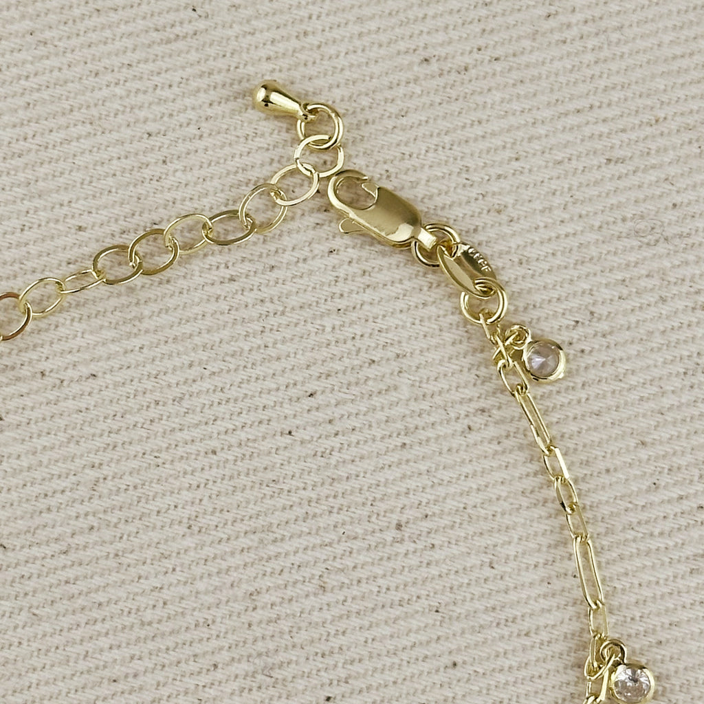 18k Gold Filled Paperclip Chain With Bezel CZ Drops Bracelet