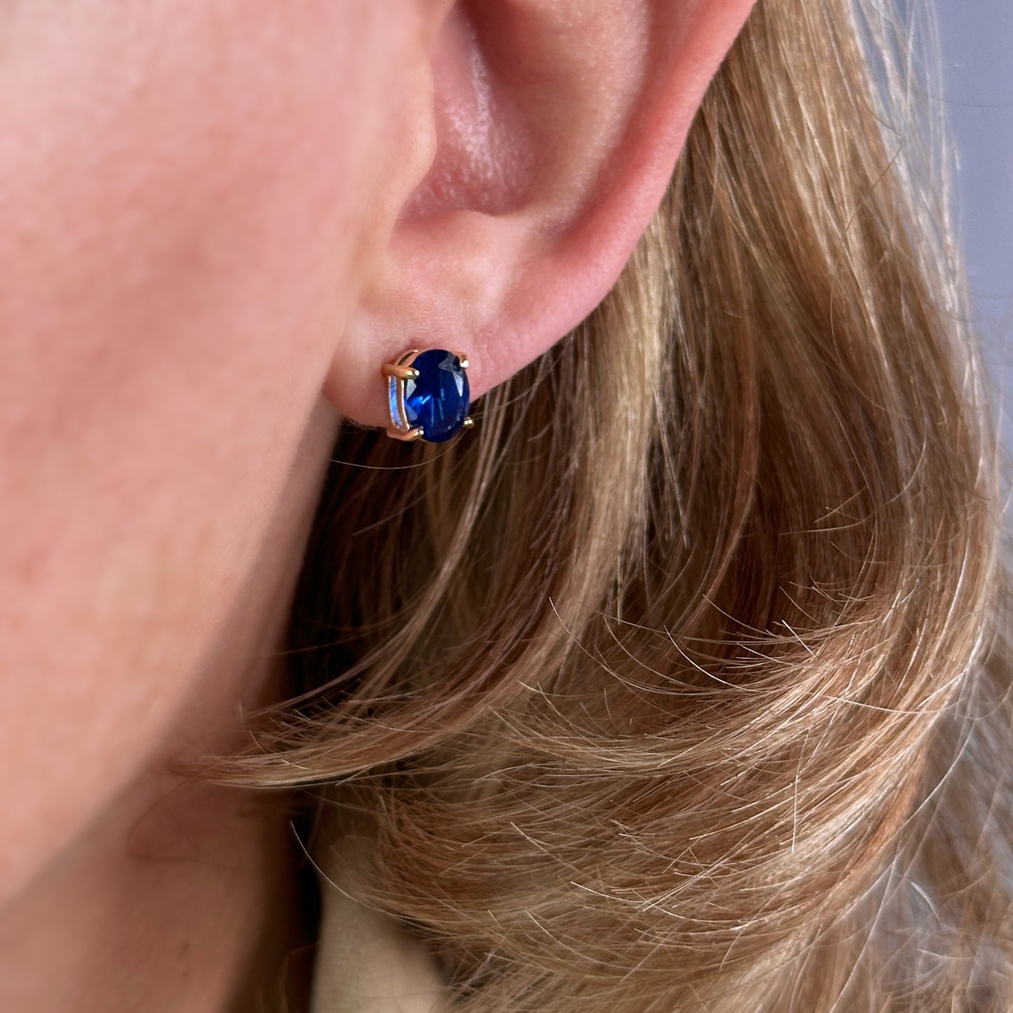 18k Gold Filled Oval Sapphire CZ Stud Earrings