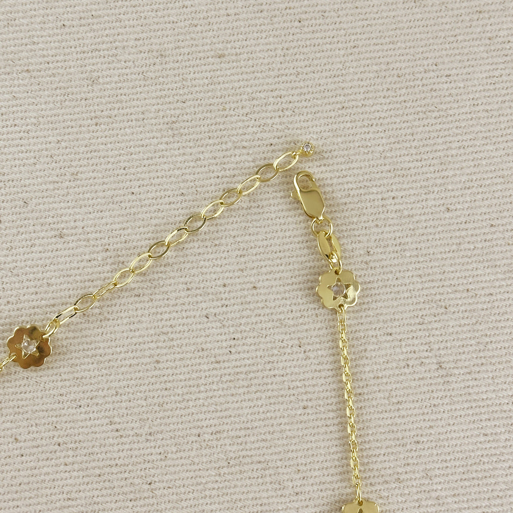18k Gold Filled Flower CZ Necklace