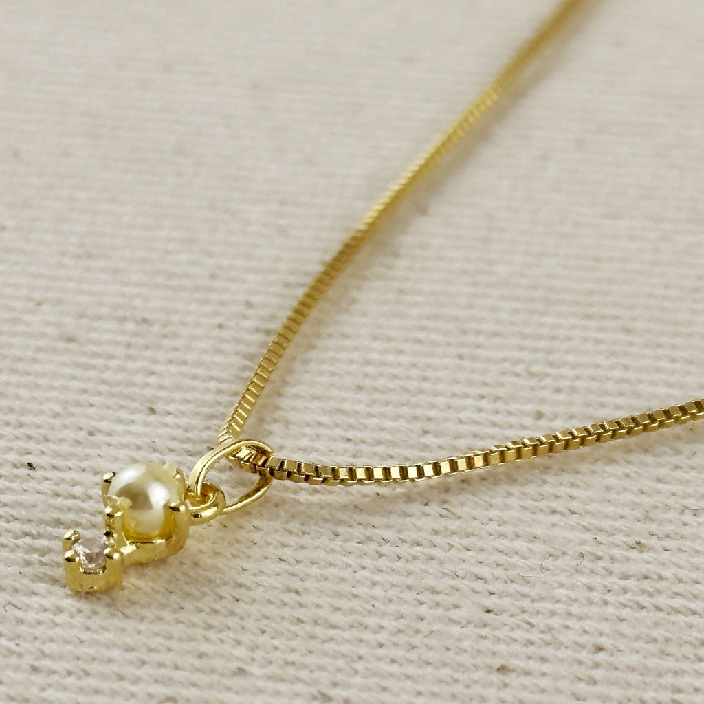 18k Gold Filled Pearl & Crystal Charm Necklace
