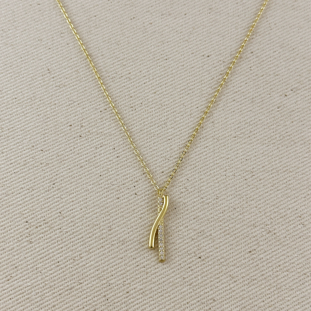 18k Gold Filled Curve Bar CZ Necklace