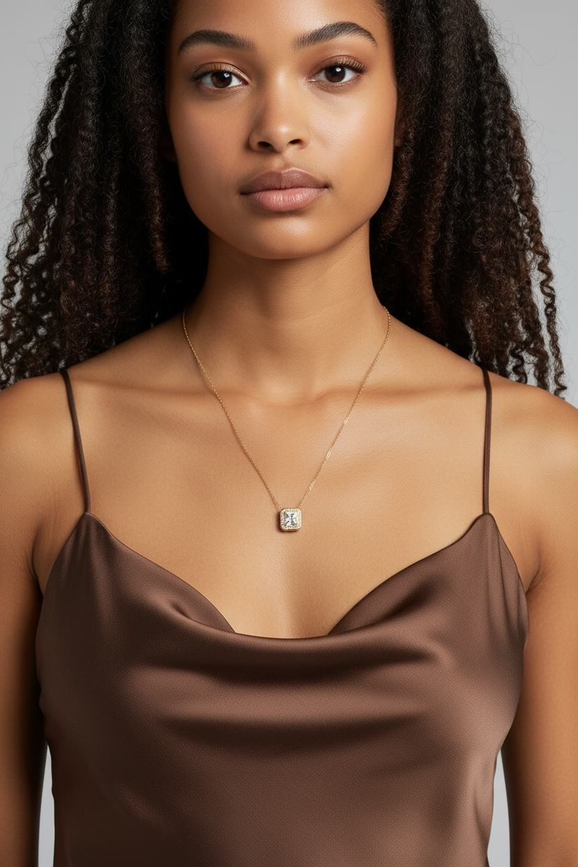 18K Gold Vermeil Bezel Princess Cut CZ Necklace