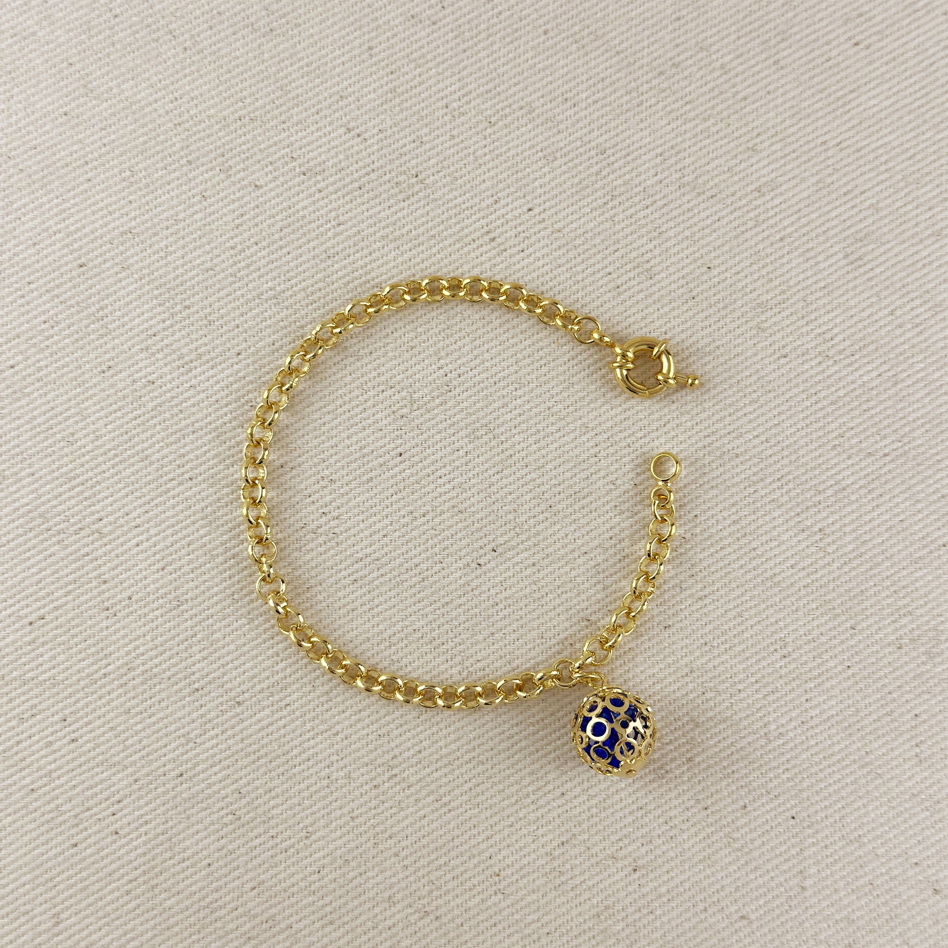 Rollo Chain With Crystal Ball Charm Bracelet