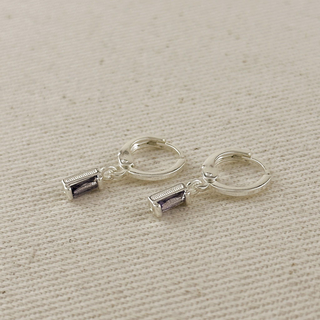 Silver Filled Baguette Birthstone Earrings