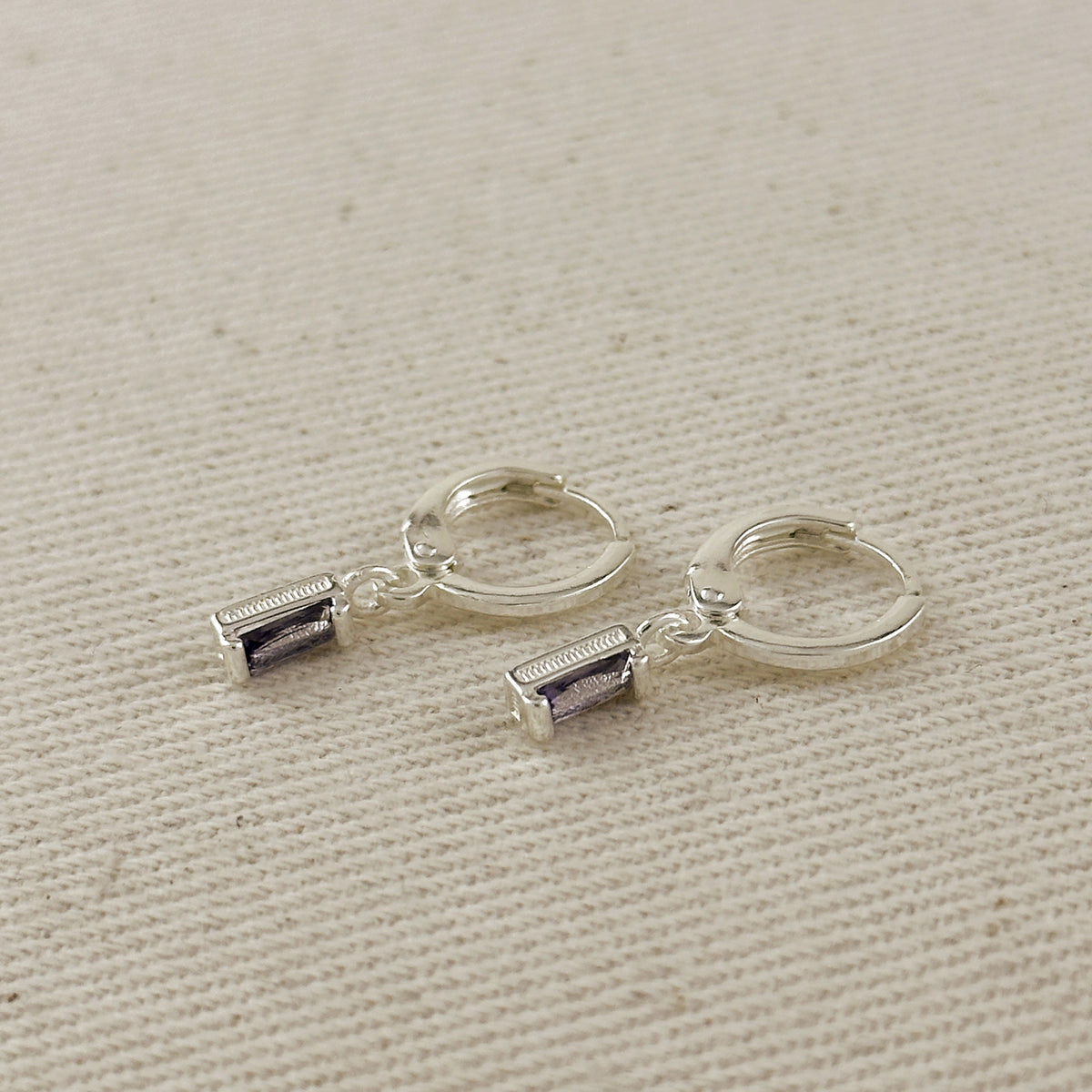 Silver Filled Baguette Birthstone Earrings