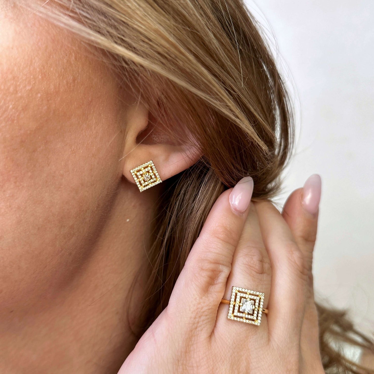 18k Gold Filled Micro CZ Princess Cut Stud Earrings