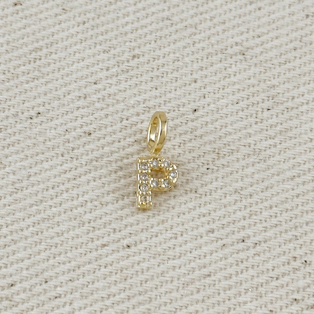 18k Gold filled  Micro CZ Initial Letter Charm
