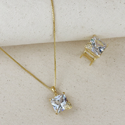 18k Gold Filled Oversized Princess Cut Necklace