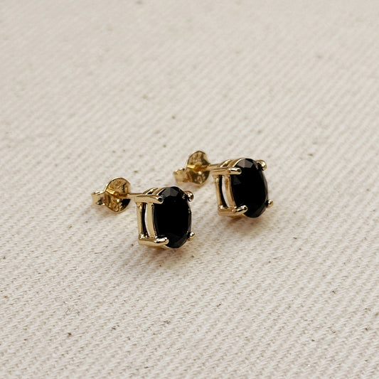 18k Gold Filled Oval Black Cubic Zirconia Stud Earrings