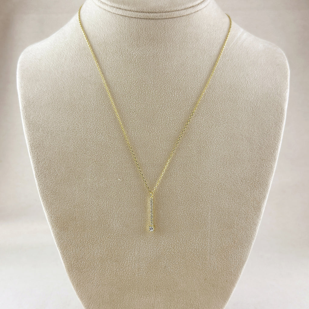 18k Gold Filled Vertical CZ Bar Necklace