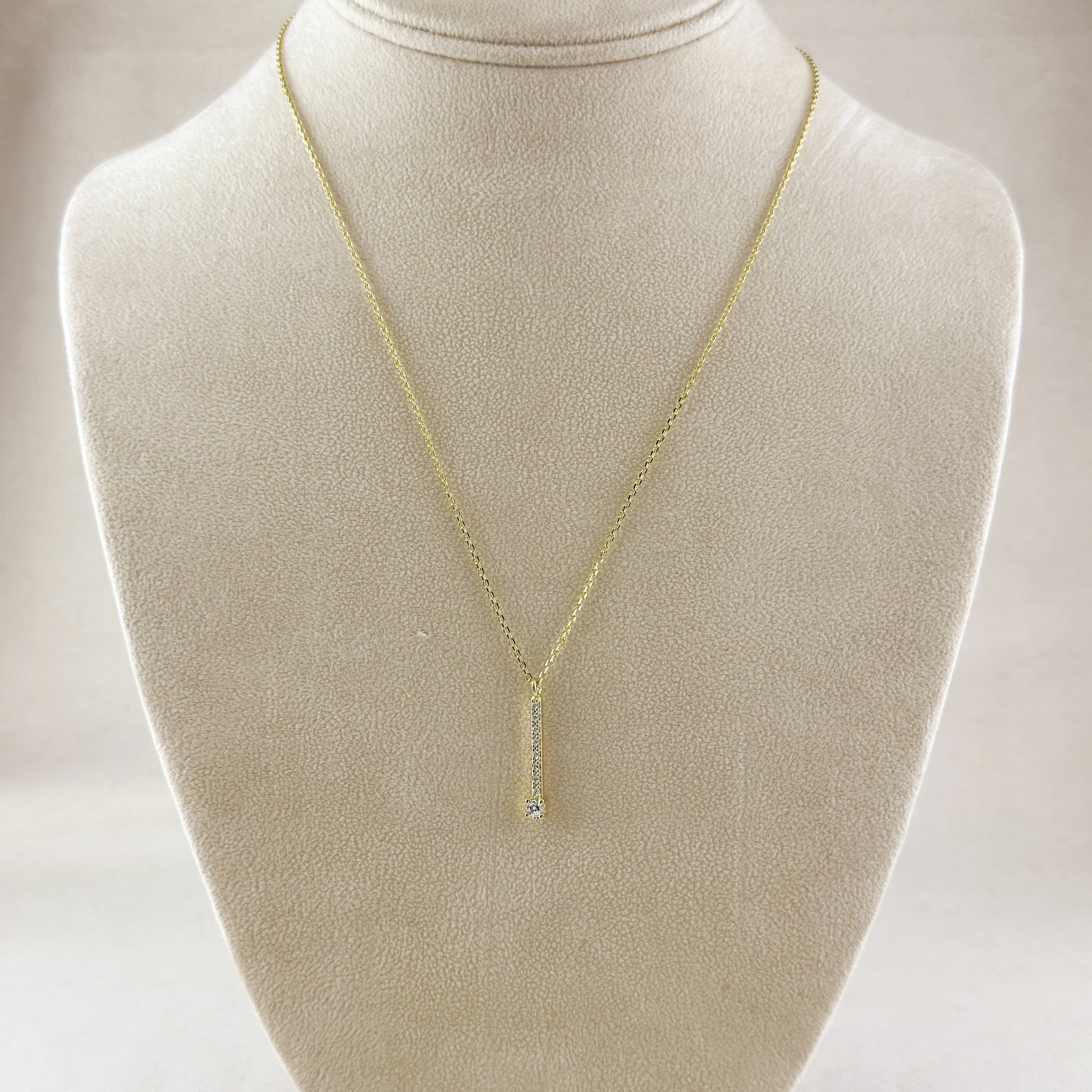 18k Gold Filled Vertical CZ Bar Necklace