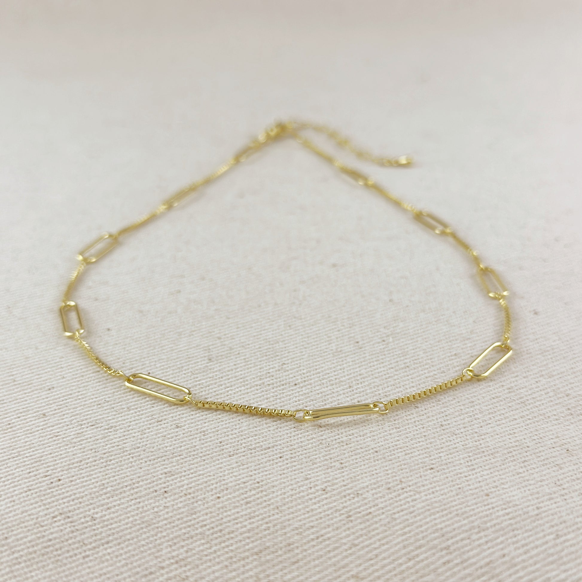 18k Gold Filled Paperclip & Box Chain Necklace