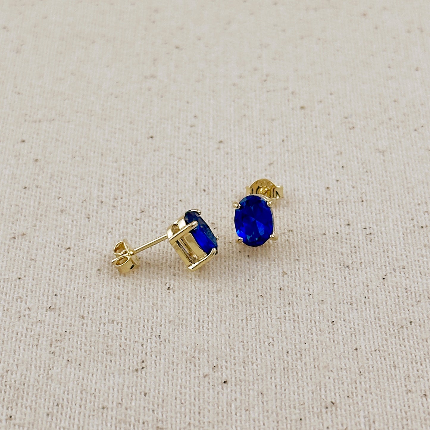 18k Gold Filled Oval Sapphire CZ Stud Earrings