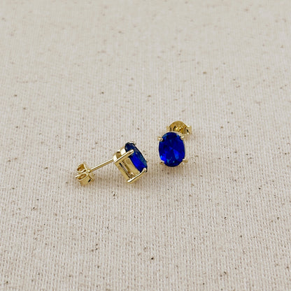 18k Gold Filled Oval Sapphire CZ Stud Earrings