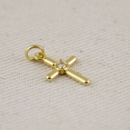 18k Gold Filled Polished Cross With CZ Detail Pendant