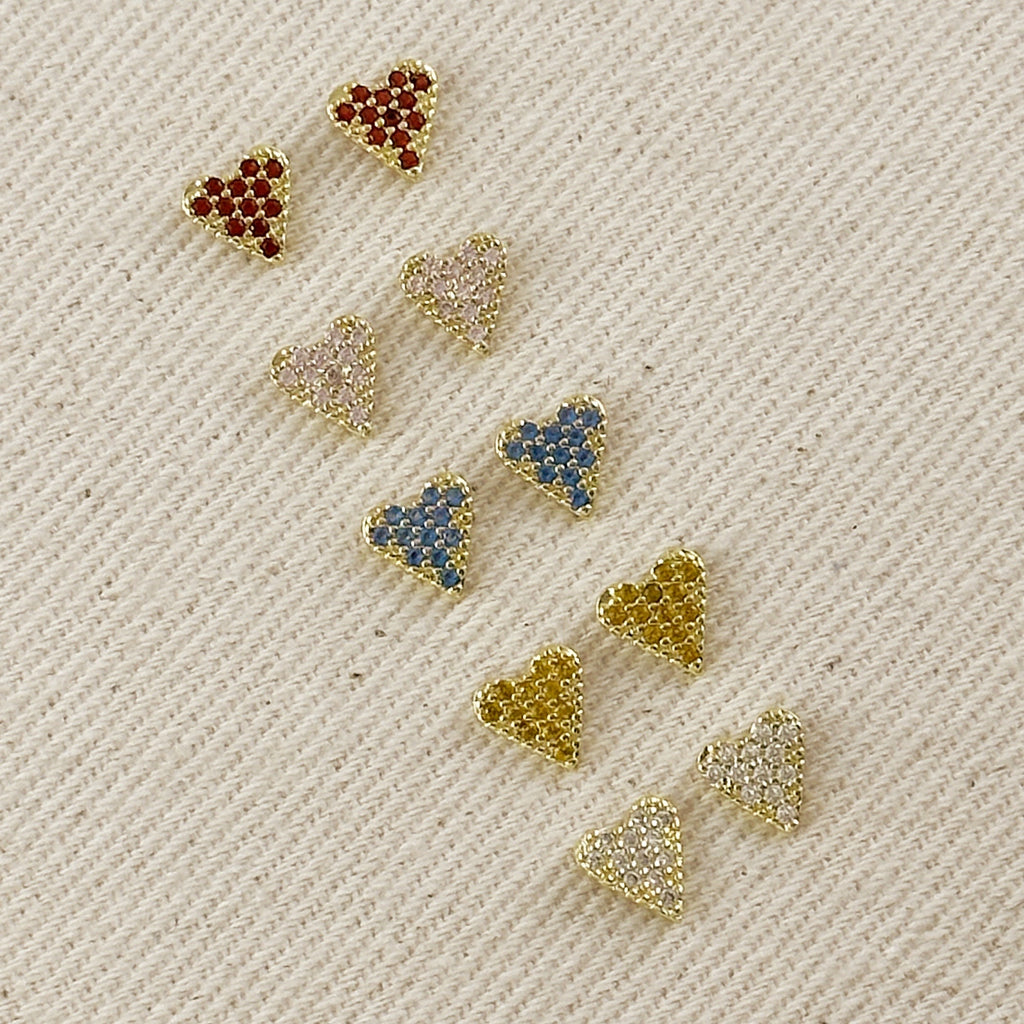 18k Gold Filled Colored CZ Heart Stud Earrings
