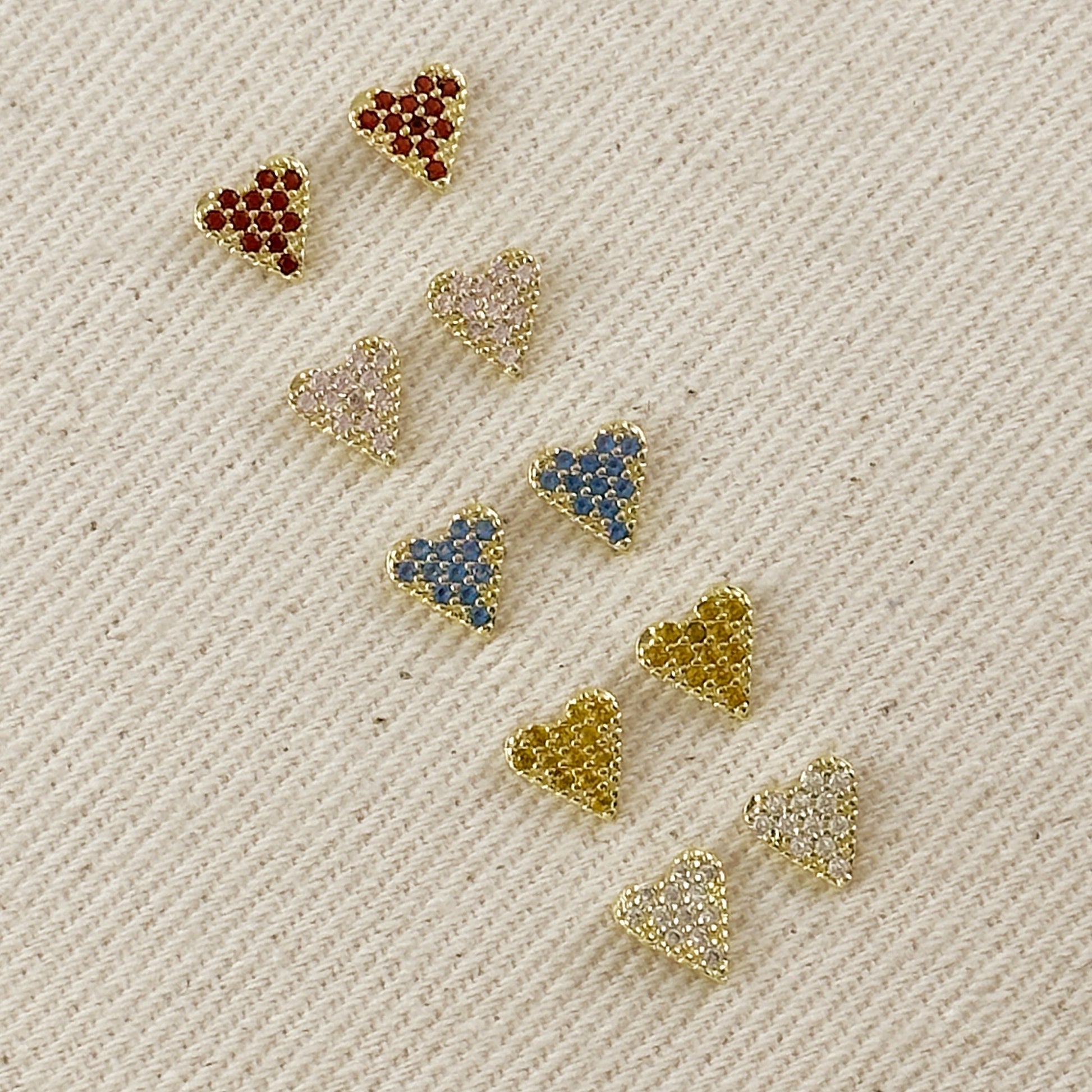 18k Gold Filled Colored CZ Heart Stud Earrings