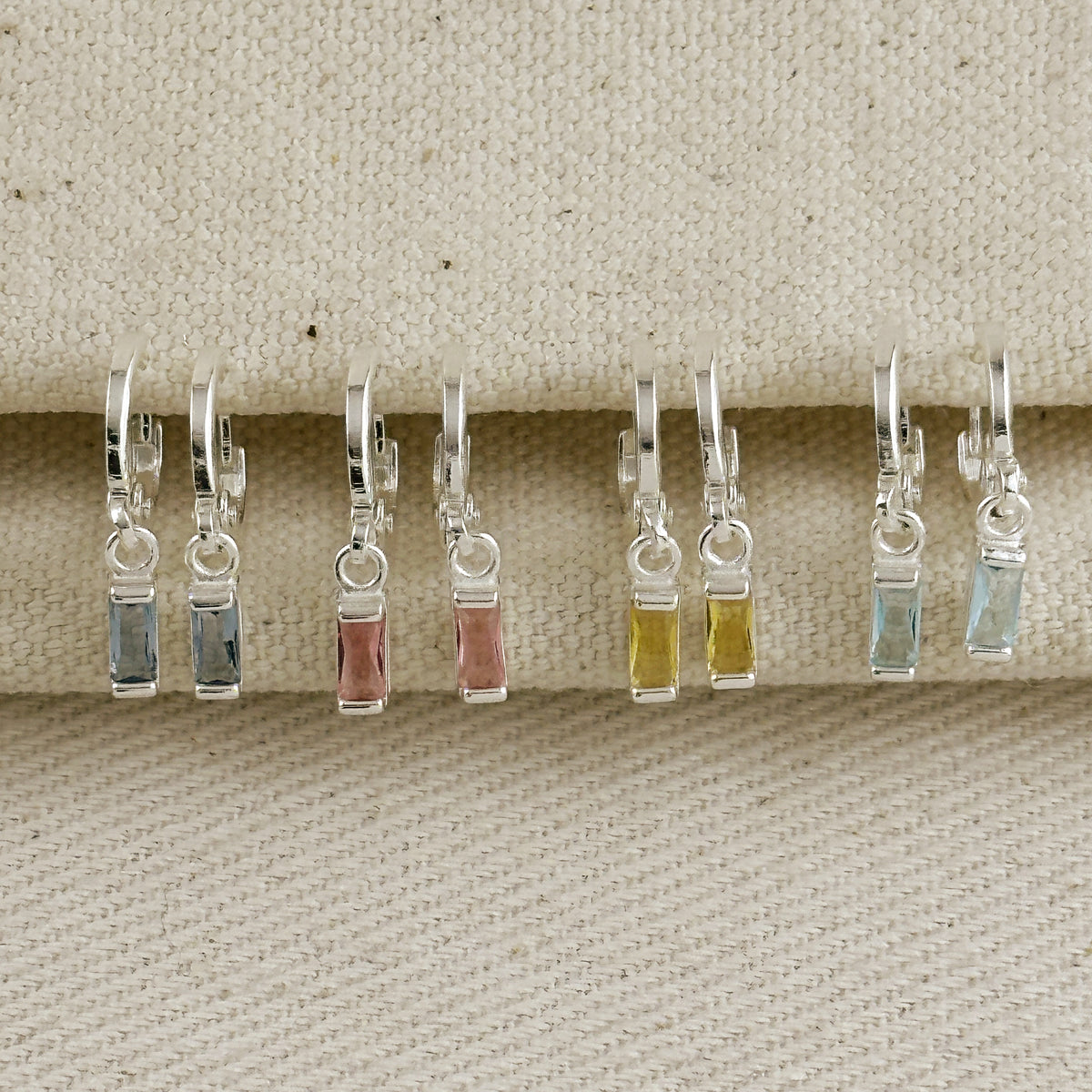 Silver Filled Baguette Birthstone Earrings