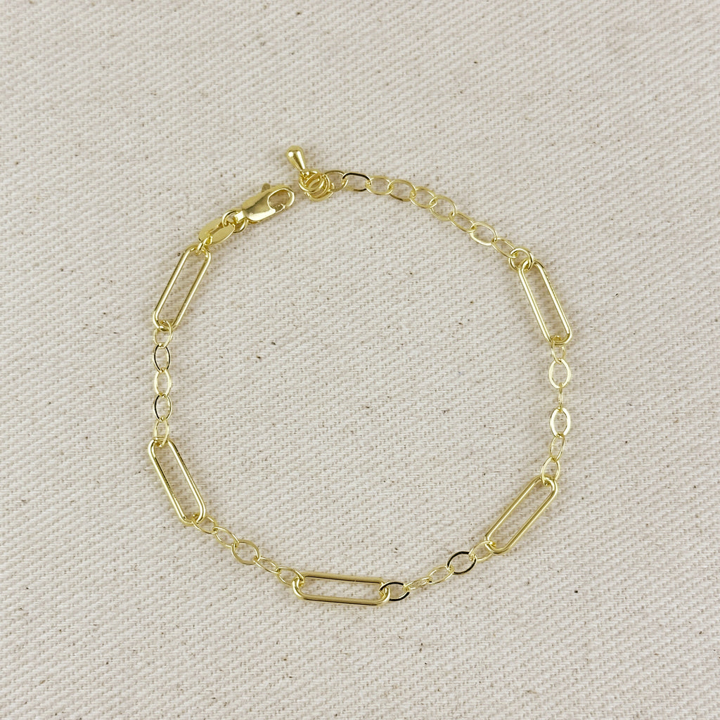 18K Gold Filled Paperclip & Links Chain Bracelet