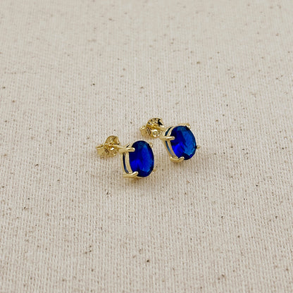 18k Gold Filled Oval Sapphire CZ Stud Earrings