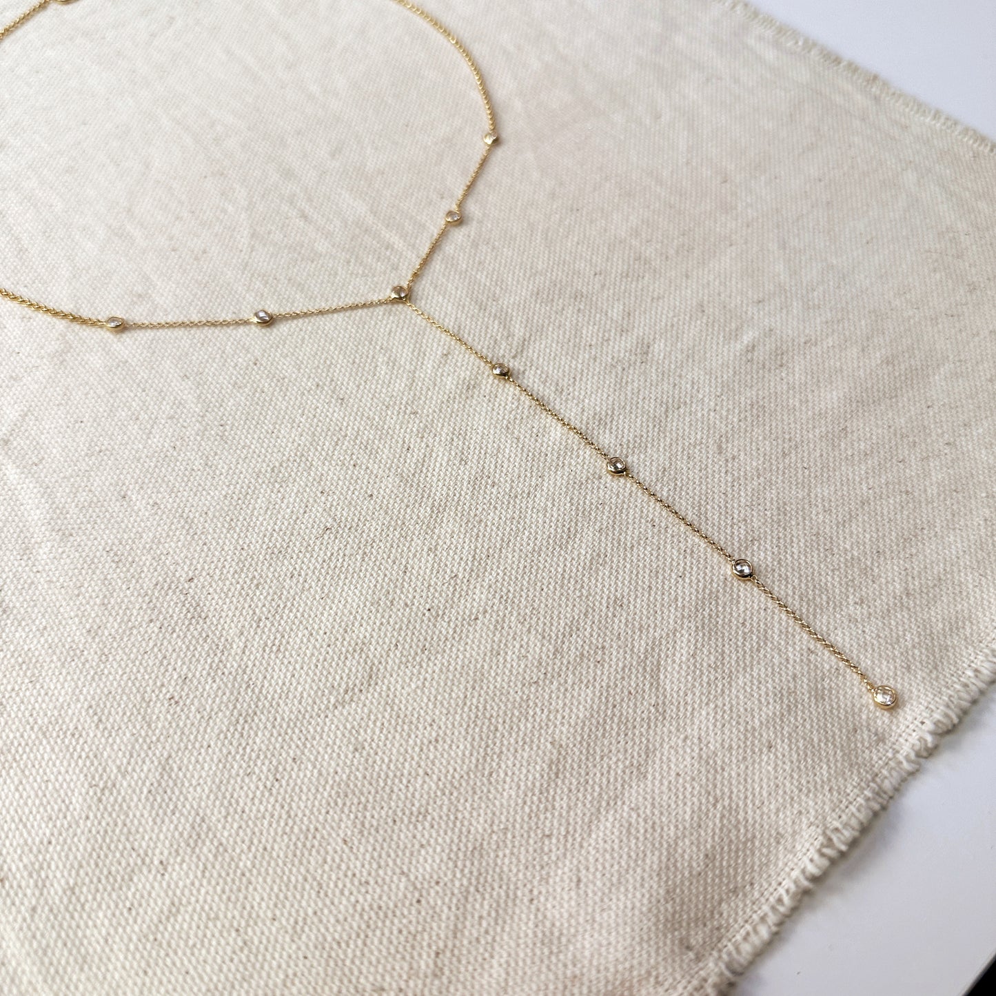 18k Gold Filled Lariat Necklace With Bezel CZ