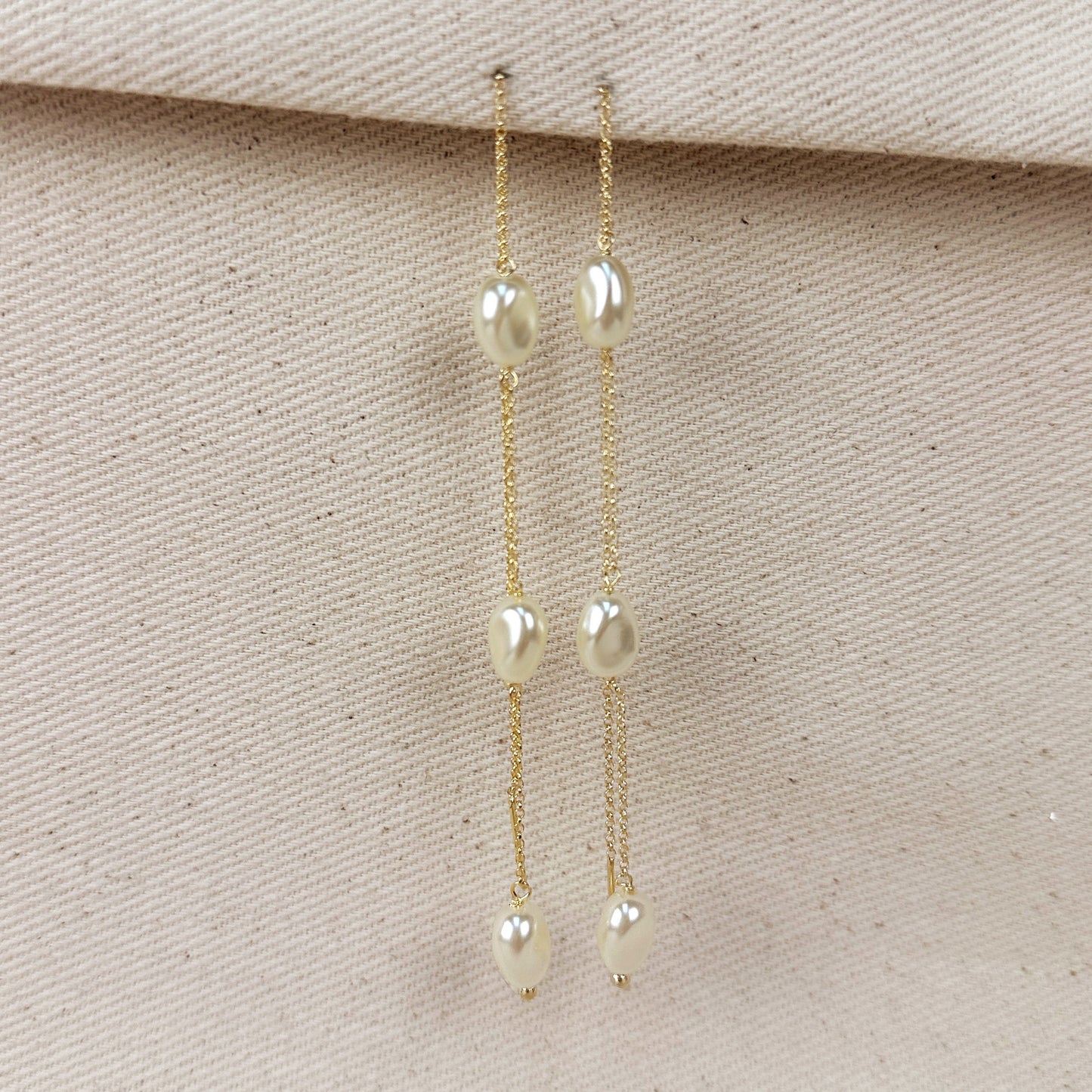 18k Gold Filled Spaced Baroque Pearls Threader Earrings