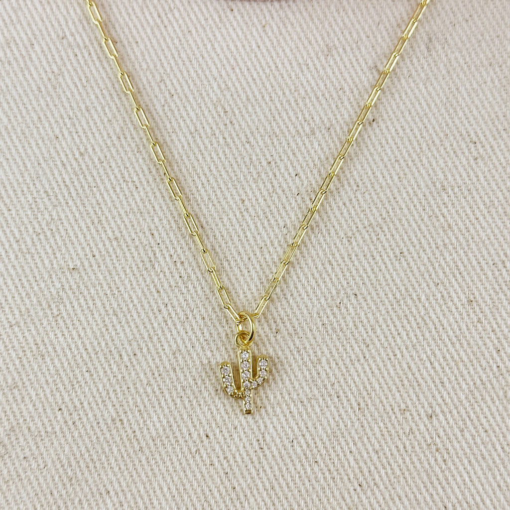 18k Gold Filled CZ Cactus Charm
