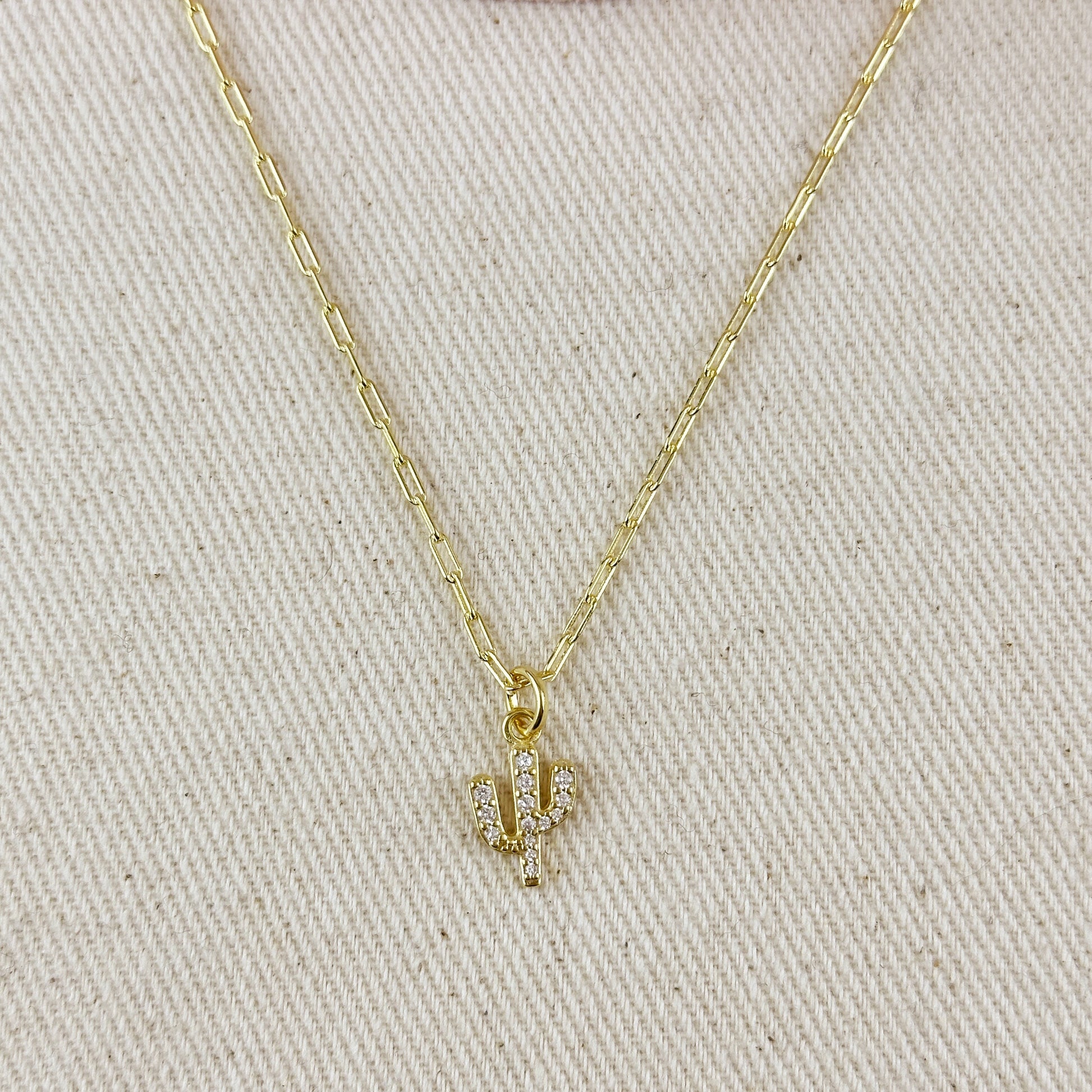 18k Gold Filled CZ Cactus Charm