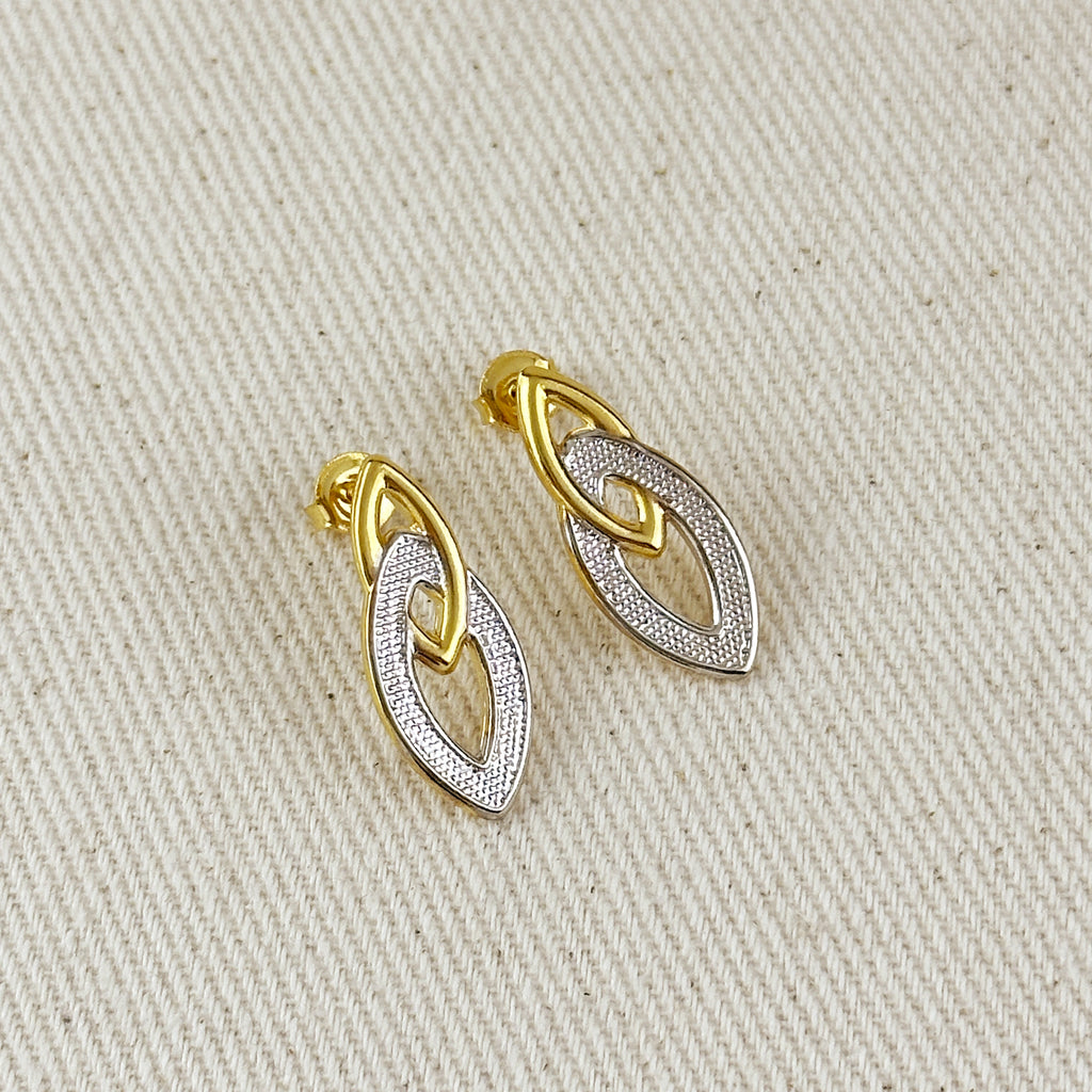 Double Elliptical Gold and Rhodium Earrings Stud