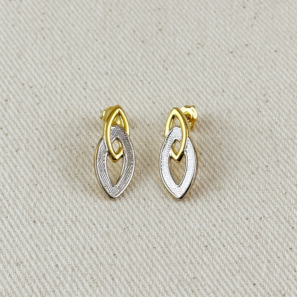 Double Elliptical Gold and Rhodium Earrings Stud