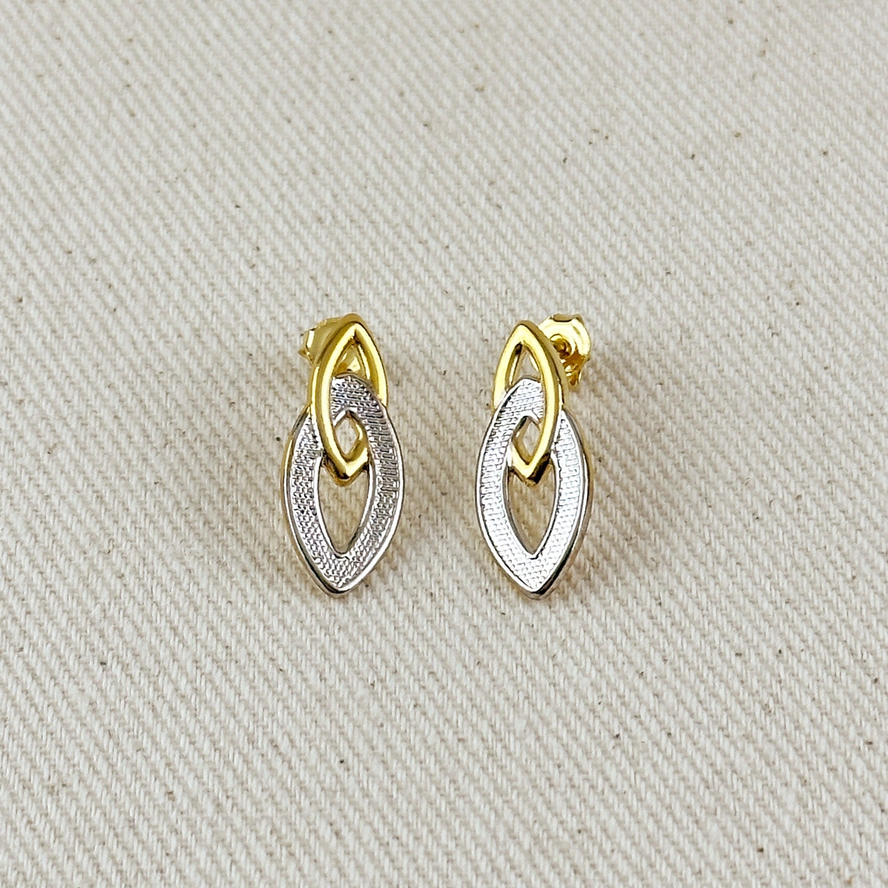 Double Elliptical Gold and Rhodium Earrings Stud