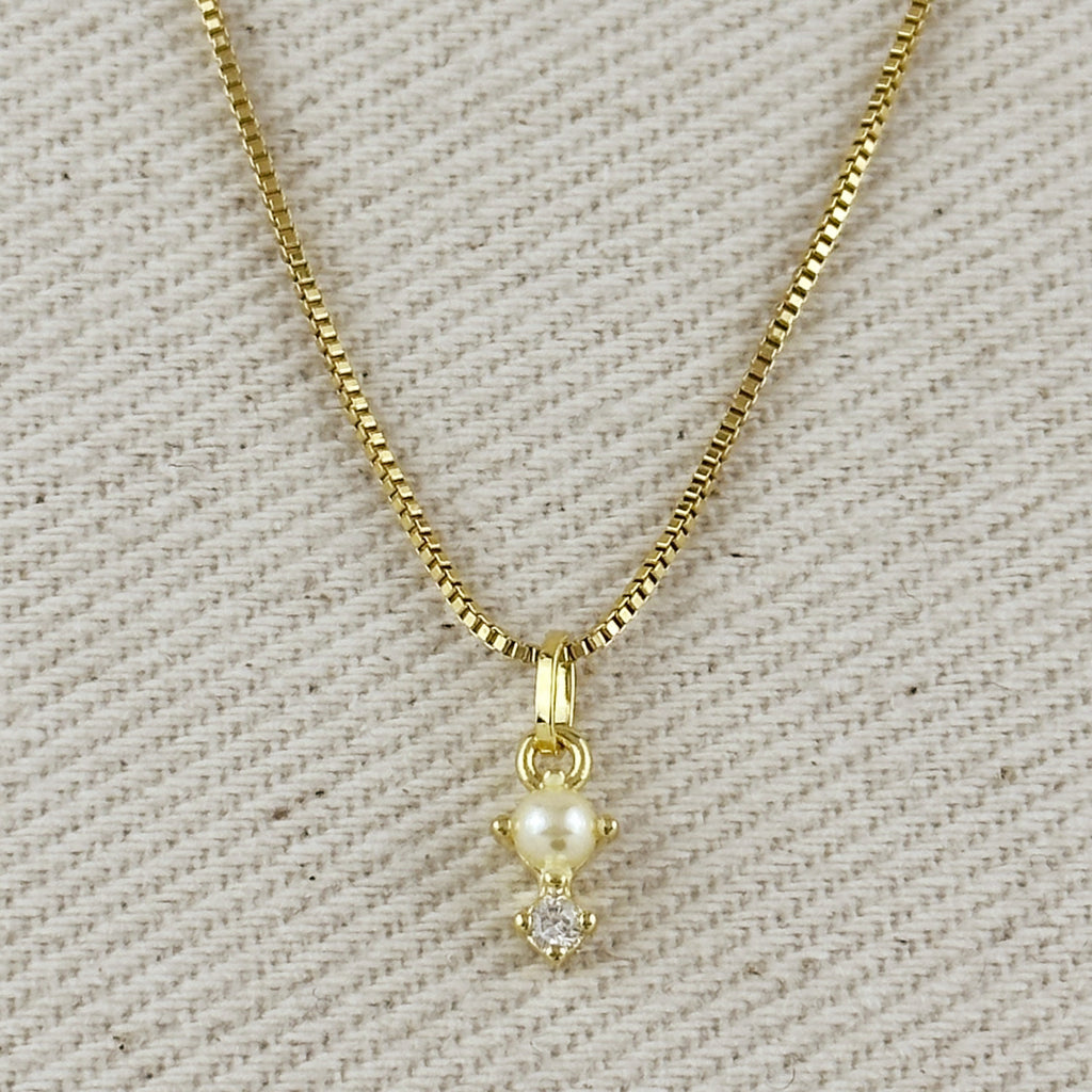 18k Gold Filled Pearl & Crystal Charm Necklace
