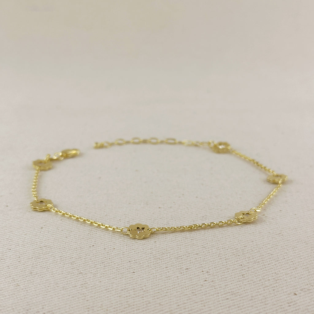 18k Gold Filled Flower CZ Anklet