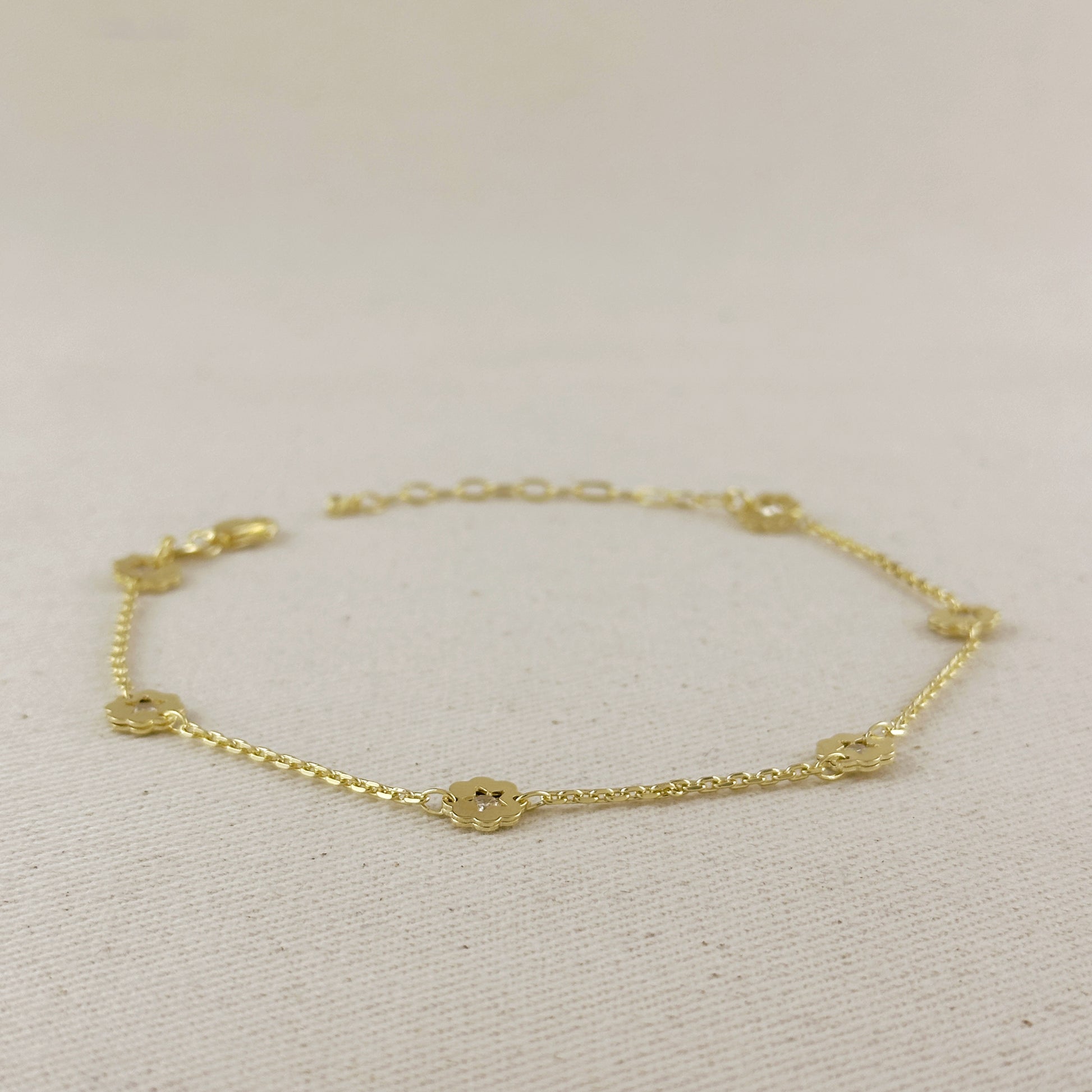 18k Gold Filled Flower CZ Anklet