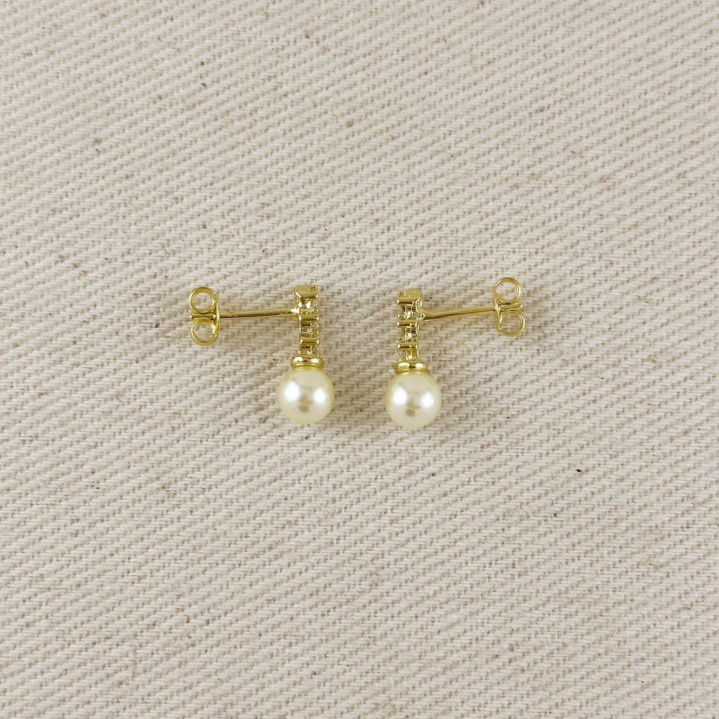 18k Gold Filled CZ & pearl Drop Stud Earrings