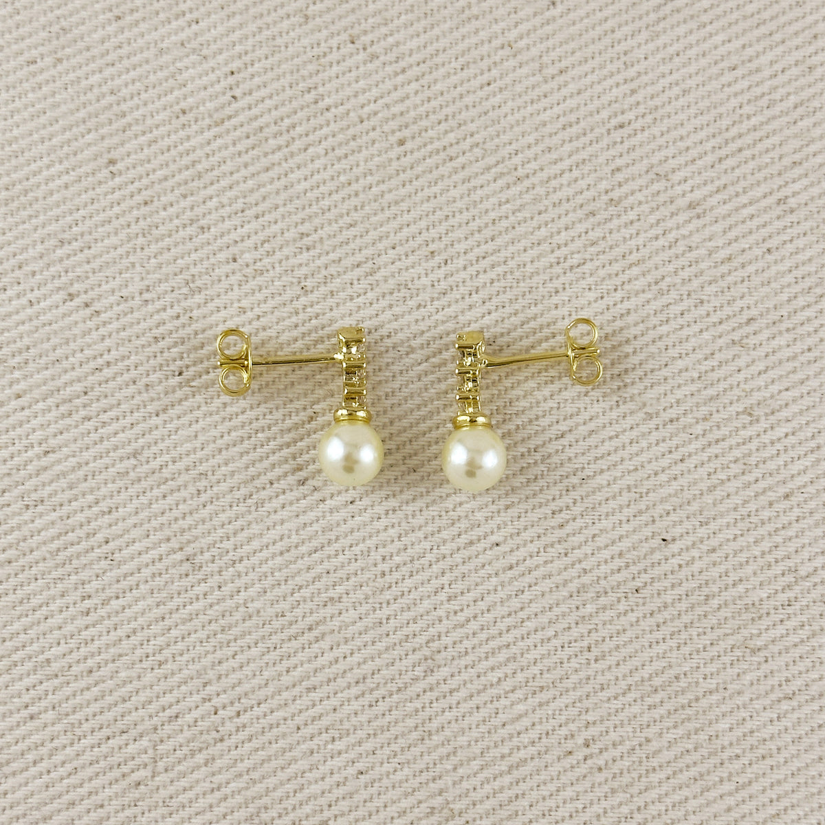 18k Gold Filled CZ & pearl Drop Stud Earrings