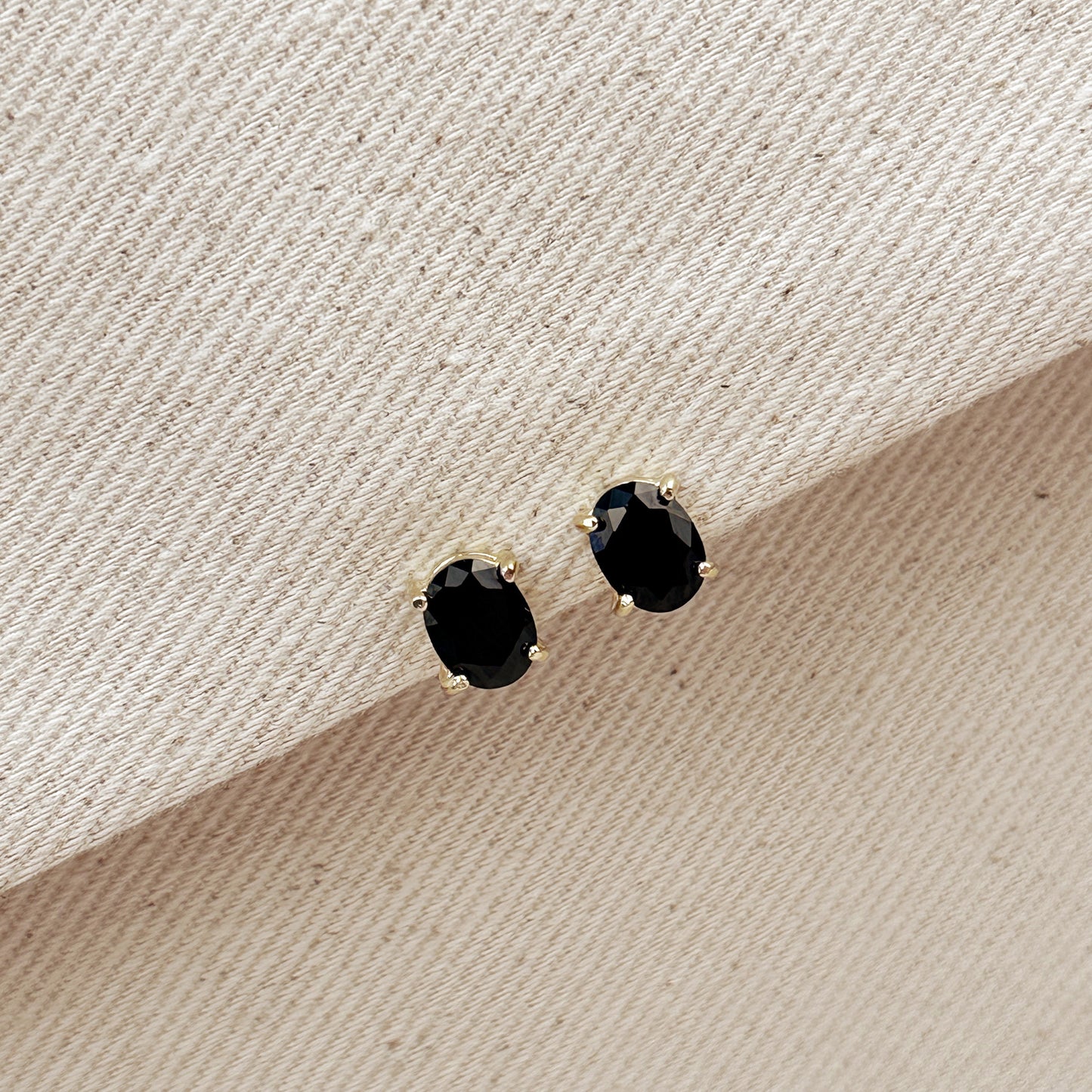 18k Gold Filled Oval Black Cubic Zirconia Stud Earrings