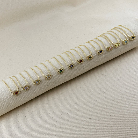 18k Gold Filled Fancy Birthstone Baguette Necklace