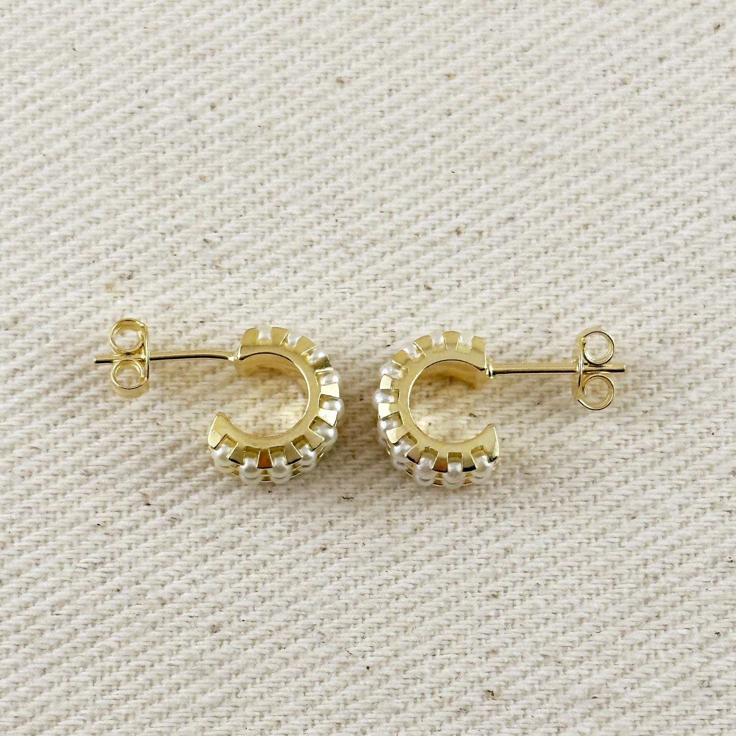 18k Gold Filled Petite Double Pearl C-Hoop Earrings