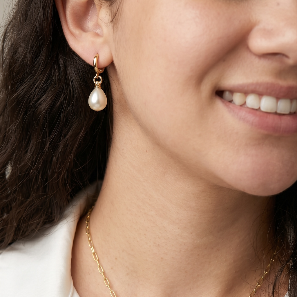 18k Gold Filled Teardrop Pearl Hoop Earrings