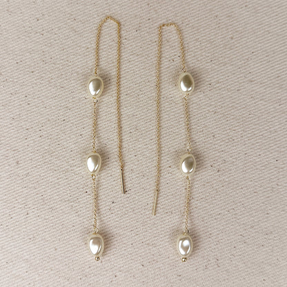 18k Gold Filled Spaced Baroque Pearls Threader Earrings