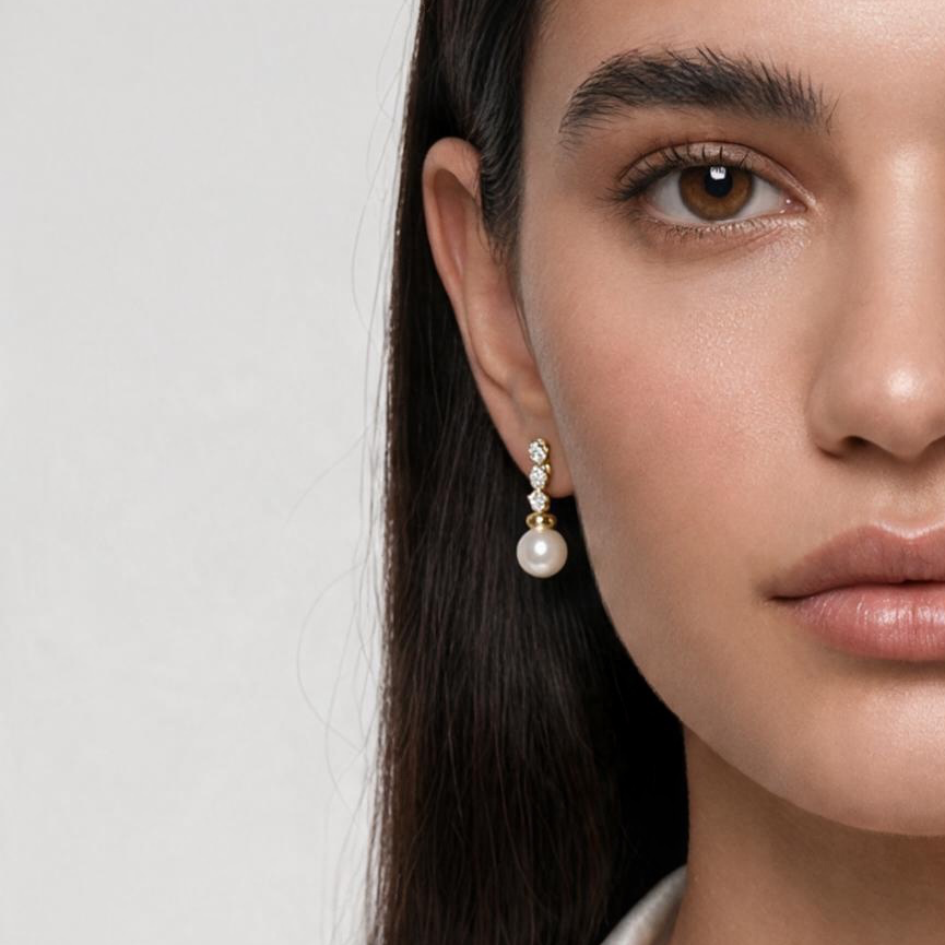 18k Gold Filled CZ & pearl Drop Stud Earrings