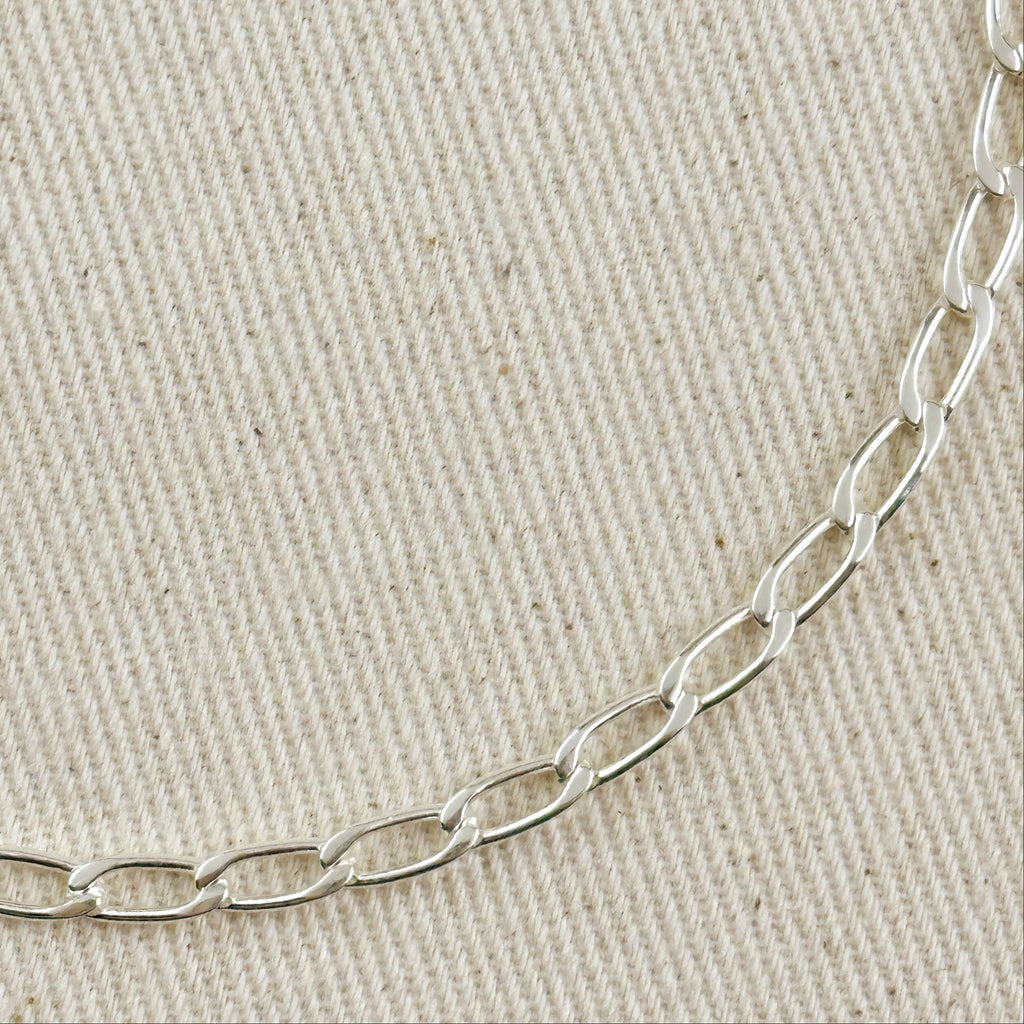 Sterling Silver Flat Elongated Curb Chain 4.0mm