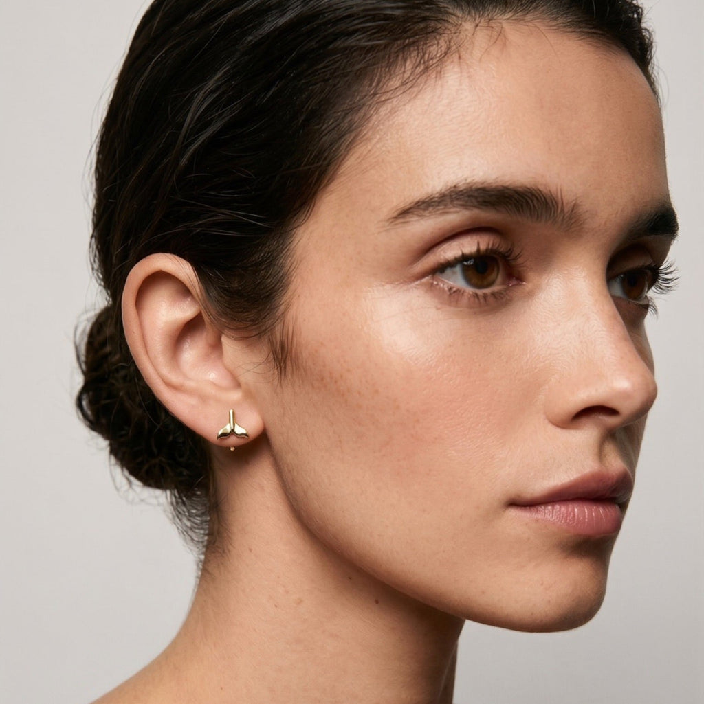 18k Gold Filled Mini Whale Tail Stud Earrings