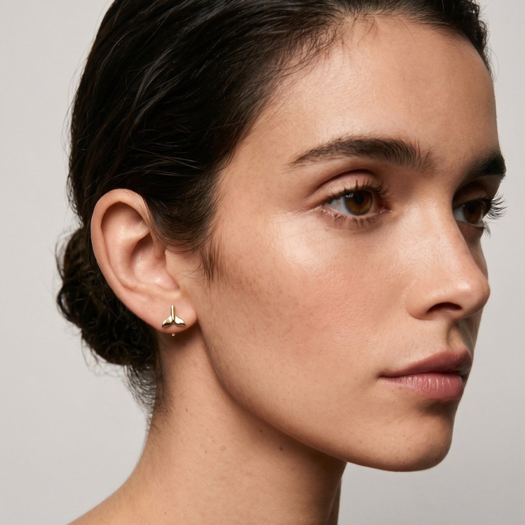 18k Gold Filled Mini Whale Tail Stud Earrings
