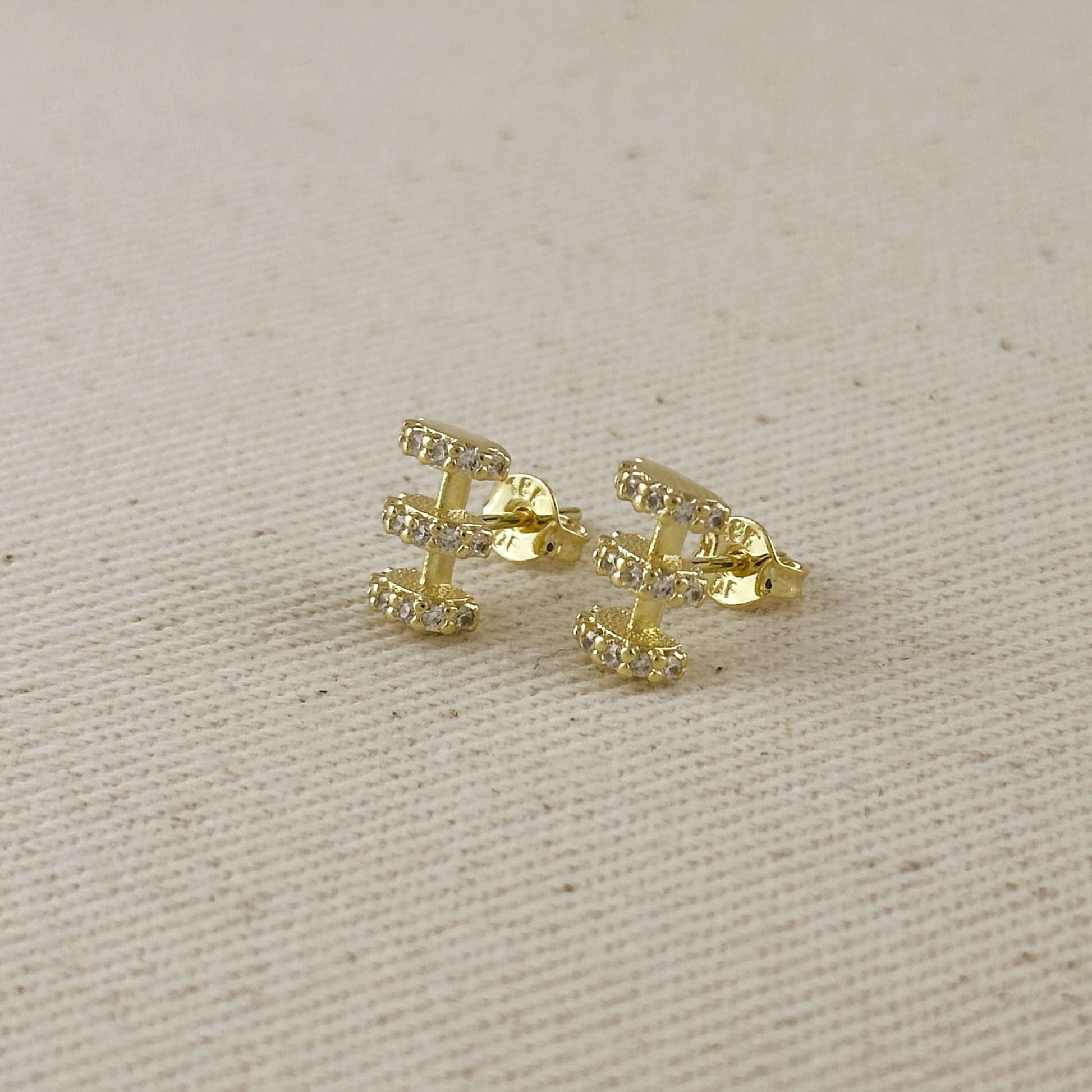 18k Gold Filled Triple Curve CZ Stud Earrings