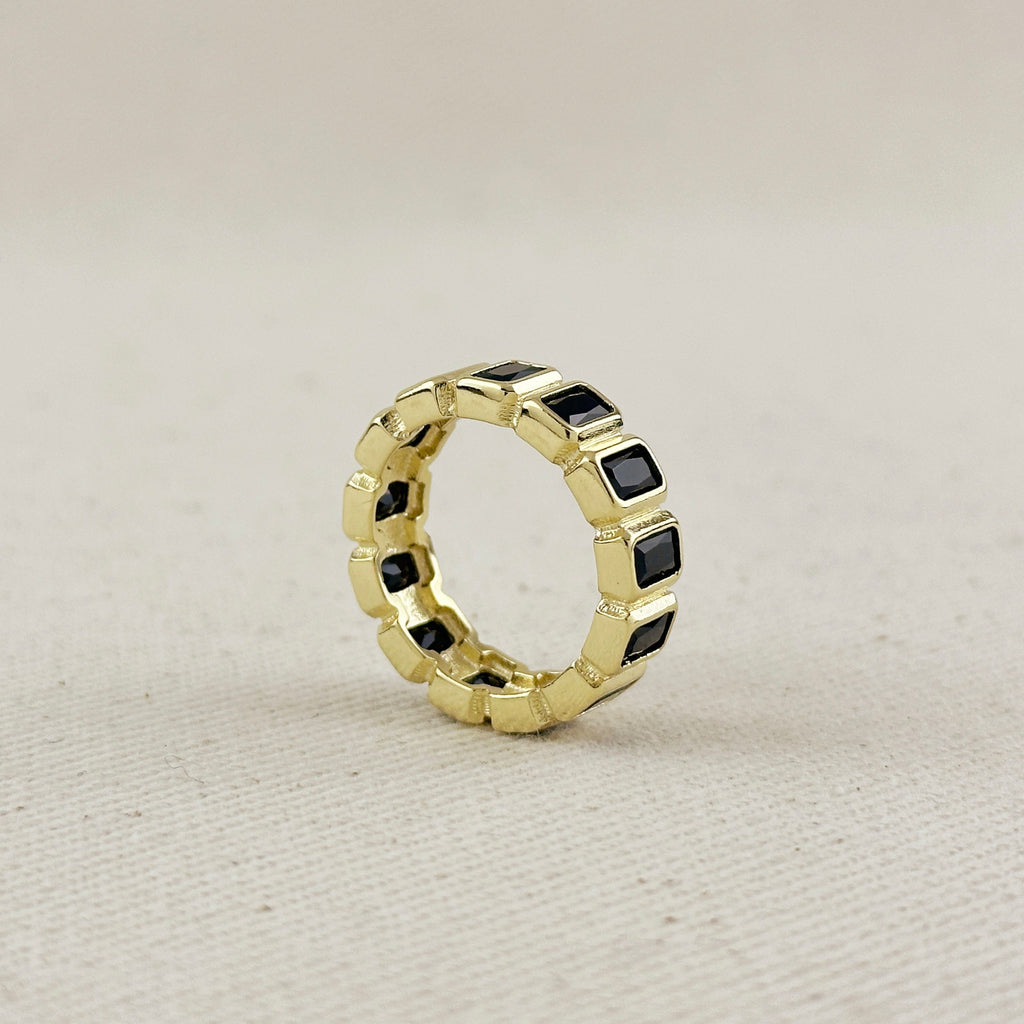 18k Gold Filled Chunky Black Onyx CZ Eternity Band Ring