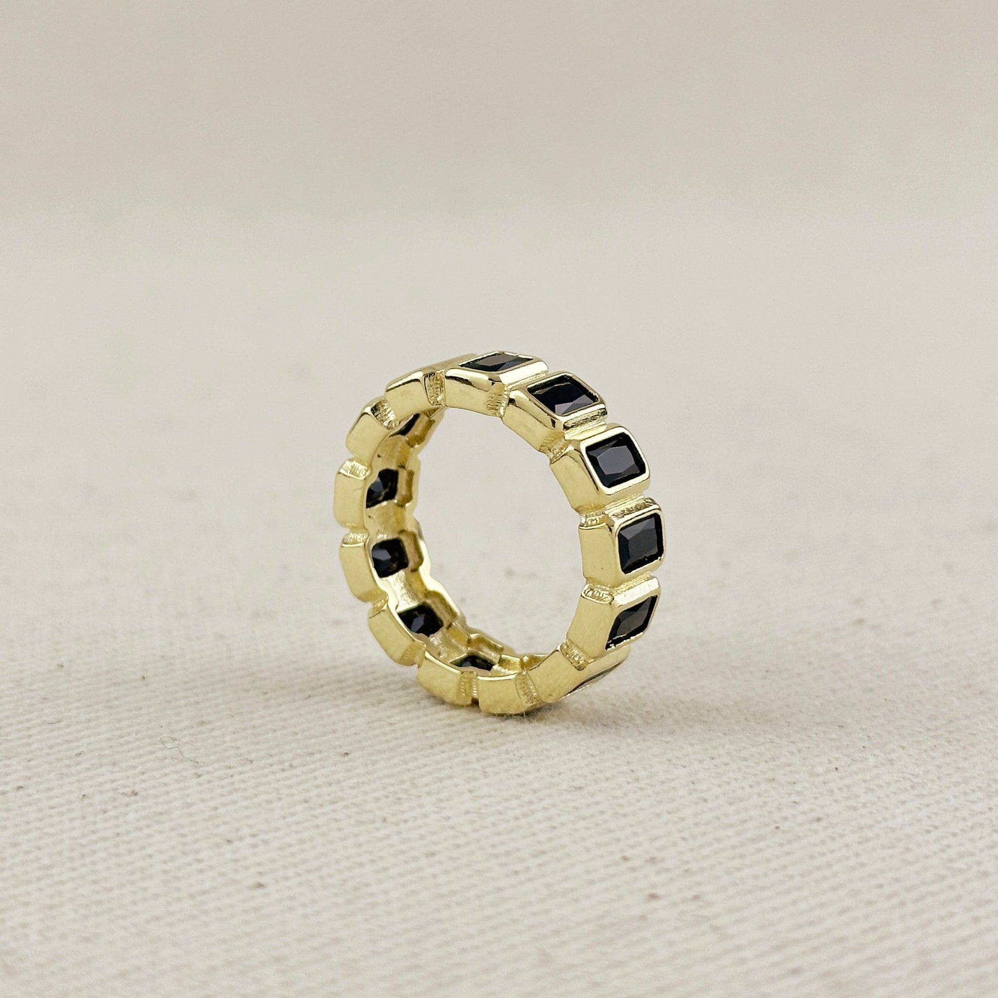 18k Gold Filled Chunky Black Onyx CZ Eternity Band Ring